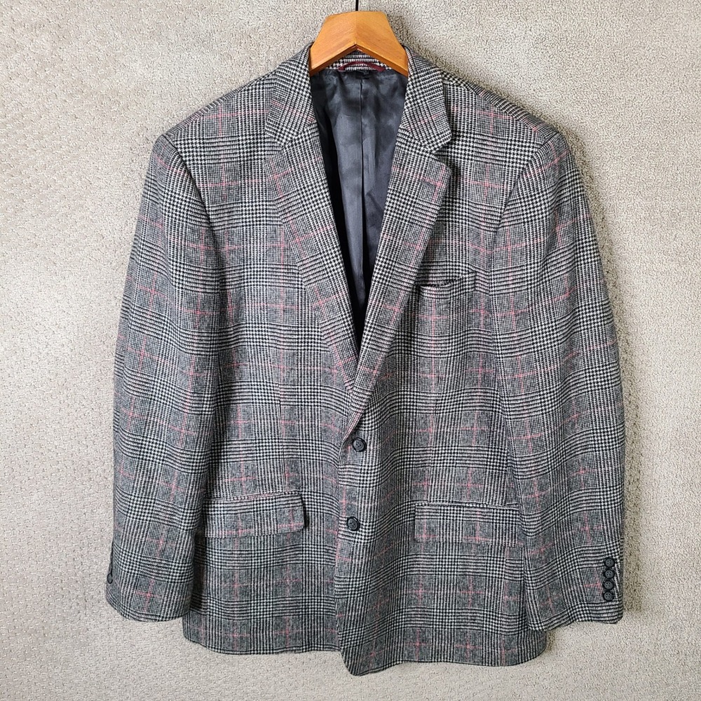 Kroon Jacket Mens‎ 44L Gray Pink Glen Plaid Blazer 100% Camel Hair 2 Button Coat